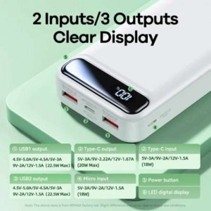 پاور بانک 22.5 وات ریمکس RPP-521 ظرفیت 20000 میلی آمپر ساعت