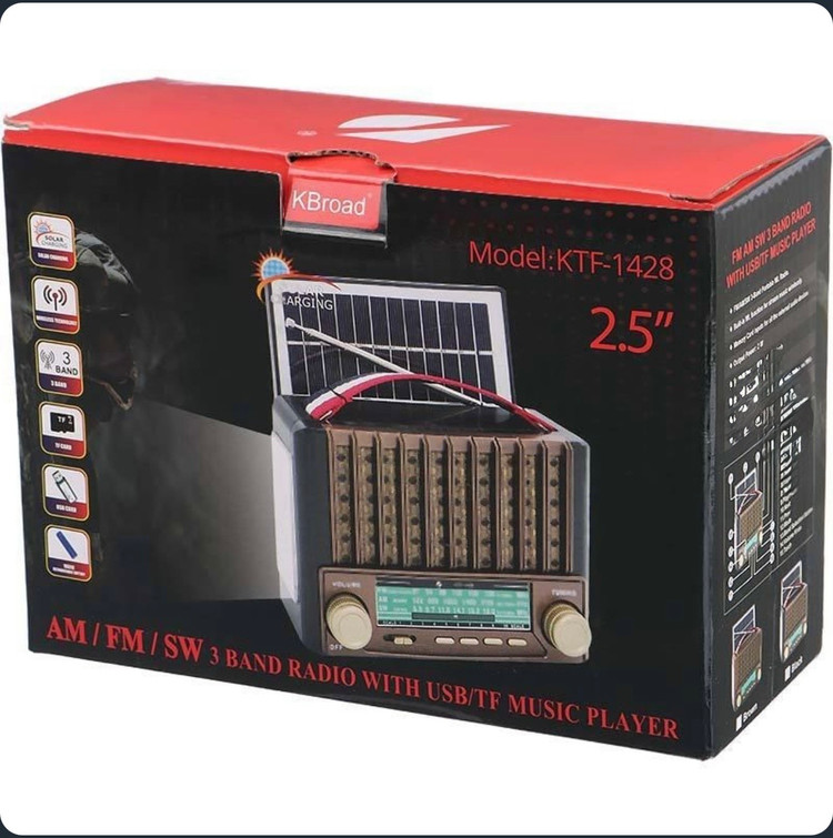رادیو و اسپیکر شارژی خورشیدی 3 موج fm - sw - am. مدل Ktf-1428